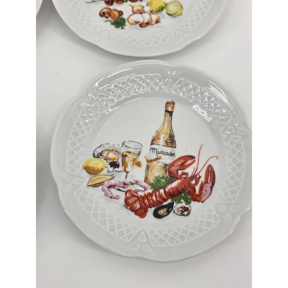 Lourioux Ph Deshoulieres France Porcelain Appetizer Plates Set of 6 Wine Cheese
